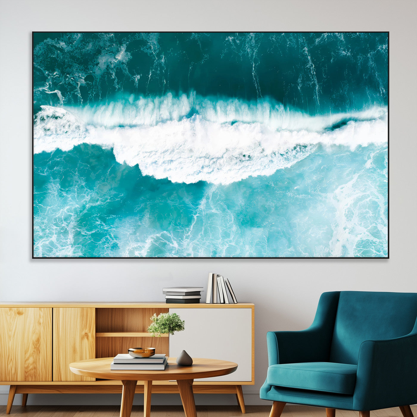 23828594-SEG-FC-51X34_Oversize-Aerial Waves Wall Art Canvas Print, Framed Ocean Break Art Picture Print, Sea Foam Perfect Tropical Coastal Decor Artwork