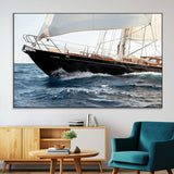 97168626-SEG-FC-51X34_Oversize-Sailing Yacht Wall Art Canvas Print, Framed Wooden Yacht Art Picture Print, Ocean Waves Perfect Nautical Coastal Decor Artwork