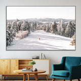 62119206-MGV-CV-36X24-Snowy Trail Wall Art Canvas Print, Framed Ski Slope Art Picture Print, Winter Pines Perfect Alpine Adventure Decor Artwork