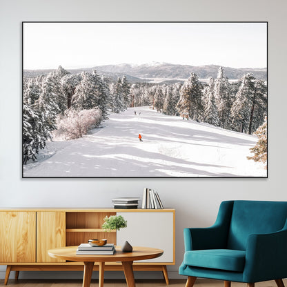 62119206-MGV-CV-36X24-Snowy Trail Wall Art Canvas Print, Framed Ski Slope Art Picture Print, Winter Pines Perfect Alpine Adventure Decor Artwork