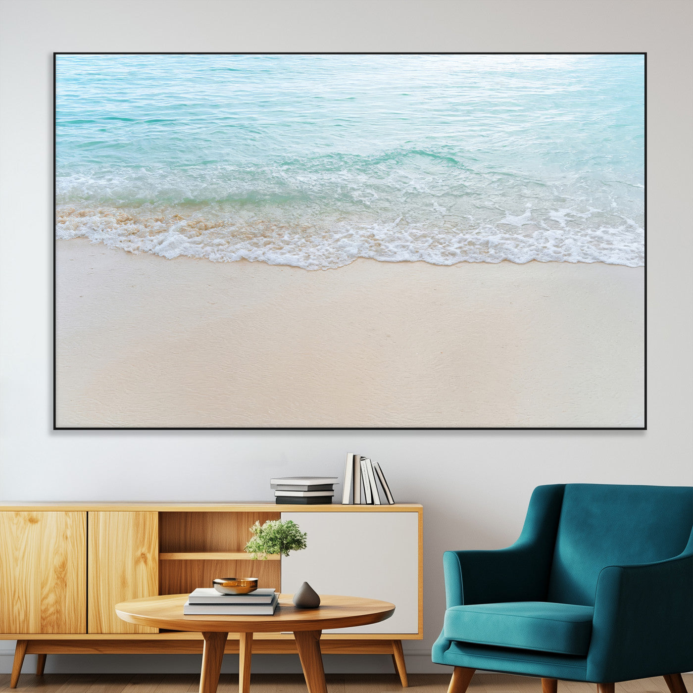 77194056-SEG-FC-51X34_Oversize-Soft Shoreline Wall Art Canvas Print, Framed Gentle Waves Art Picture Print, Clear Water Perfect Minimalist Coastal Decor Artwork