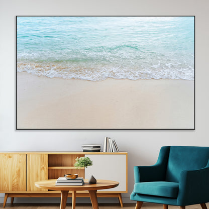 77194056-MGV-CV-36X24-Soft Shoreline Wall Art Canvas Print, Framed Gentle Waves Art Picture Print, Clear Water Perfect Minimalist Coastal Decor Artwork
