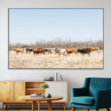 16563092-SEG-FC-51X34_Oversize-Texas Longhorns Wall Art Canvas Print, Framed Western Cattles Art Picture Print, Rustic Herd Perfect Rustic Farmhouse Decor
