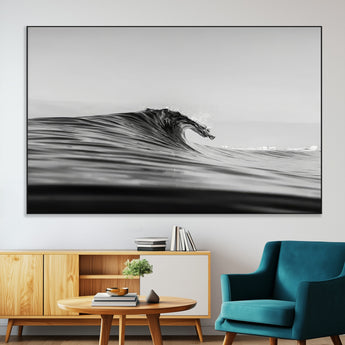 24029476-MGV-CV-36X24-Black Wave Wall Art Canvas Print, Framed Abstract Surf Art Picture Print, Minimalist Ocean Perfect Minimalist Coastal Decor