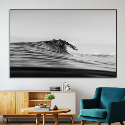 24029476-MGV-CV-36X24-Black Wave Wall Art Canvas Print, Framed Abstract Surf Art Picture Print, Minimalist Ocean Perfect Minimalist Coastal Decor