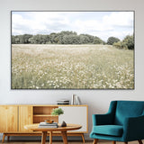 43258946-SEG-FC-51X34_Oversize-Daisy Field Wall Art Canvas Print, Framed Pastel Flower Art Picture Print, Meadow Bloom Perfect Scandinavian Minimalist Decor