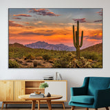 25332783-SEG-FC-51X34_Oversize-Saguaro Cactus Wall Art Canvas Print, Framed Arizona Sunset Art Picture Print, Sonoran Desert Perfect Southwestern Boho Decor