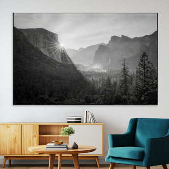 39278955-MGV-CV-36X24-Yosemite Valley Wall Art Canvas Print, Framed El Capitan Art Picture Print, Misty Mountain Perfect Modern Rustic Decor Artwork