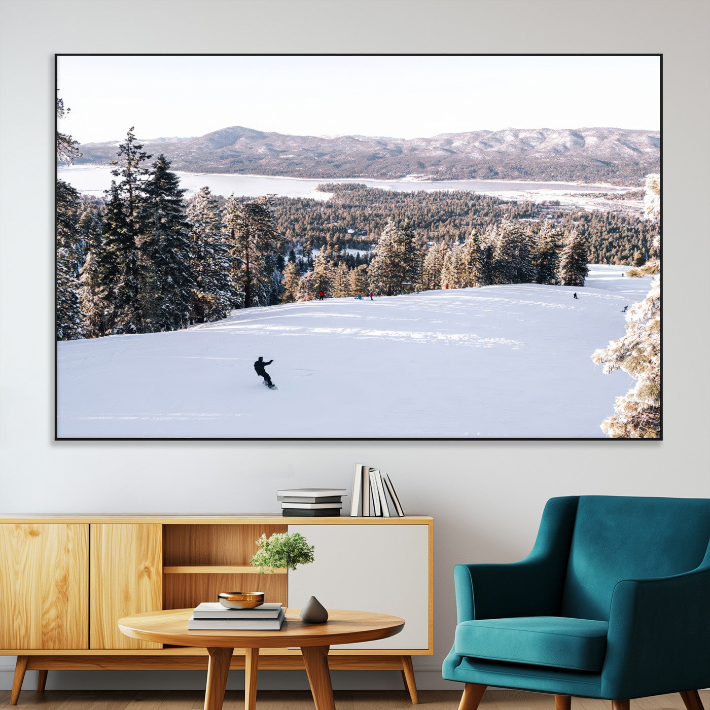 79857868-SEG-FC-51X34_Oversize-Snowy Mountain Wall Art Canvas Print, Framed Ski Slope Art Picture Print, Winter Forest Perfect Modern Rustic Decor Artwork