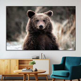47112103-SEG-FC-51X34_Oversize-Brown Bear Wall Art Canvas Print, Framed Forest Wildlife Art Picture Print, Woodland Bear Perfect Rustic Cabin Decor Artwork
