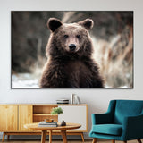 47112103-MGV-CV-36X24-Brown Bear Wall Art Canvas Print, Framed Forest Wildlife Art Picture Print, Woodland Bear Perfect Rustic Cabin Decor Artwork