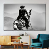 83102464-SEG-FC-51X34_Oversize-Western Cowboy Wall Art Canvas Print, Framed Monochrome Horse Art Picture Print, Western Equestrian Perfect Rustic Western Decor
