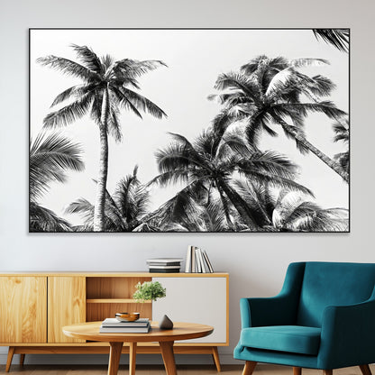 46641801-SEG-FC-51X34_Oversize-Palm Tree Wall Art Canvas Print, Framed Black White Tropics Art Picture Print, Monochrome Palms Perfect Modern Tropical Minimalist