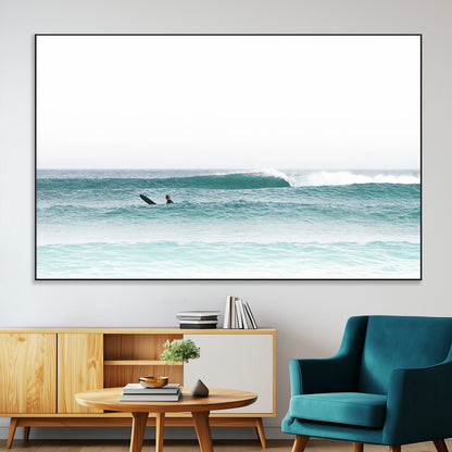 56345117-MGV-CV-36X24-Minimalist Surfing Wall Art Canvas Print, Framed Ocean Waves Art Picture Print, Soft Ocean Perfect Minimalist Coastal Decor