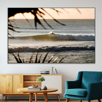 24896468-SEG-FC-51X34_Oversize-Sunset Surf Wall Art Canvas Print, Framed Golden Waves Art Picture Print, Tropical Ocean Perfect Tropical Boho Decor Artwork
