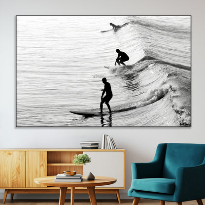 19875284-SEG-FC-51X34_Oversize-Surfer Waves Wall Art Canvas Print, Framed Black White Surf Art Picture Print, Monochrome Ocean Perfect Modern Coastal Decor