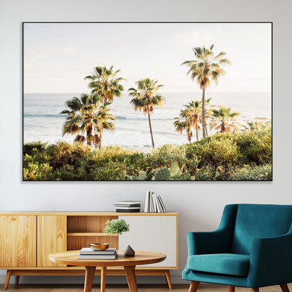 94707294-SEG-FC-51X34_Oversize-California Coast Wall Art Canvas Print, Framed Palm Trees Art Picture Print, Coastal Landscape Perfect Coastal Minimalist Decor