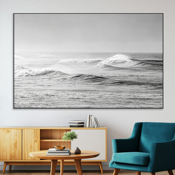 98634812-MGV-CV-36X24-Black and White Ocean Waves Wall Art – Minimalist Sea Canvas Print, Coastal Photography Decor for Living Room, Bedroom or Office
