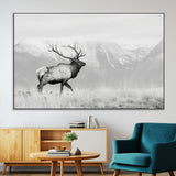 62278753-SEG-FC-51X34_Oversize-Monochrome Elk Wall Art Canvas Print, Framed Mountain Wildlife Art Picture Print, Rustic Nature Perfect Rustic Minimalist Decor