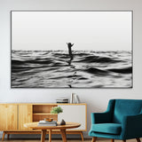69541918-MGV-CV-36X24-Black White Ocean Wall Art Canvas Print, Framed Moody Seascape Art Picture Print, Surfer Sign Perfect Moody Minimalist Decor