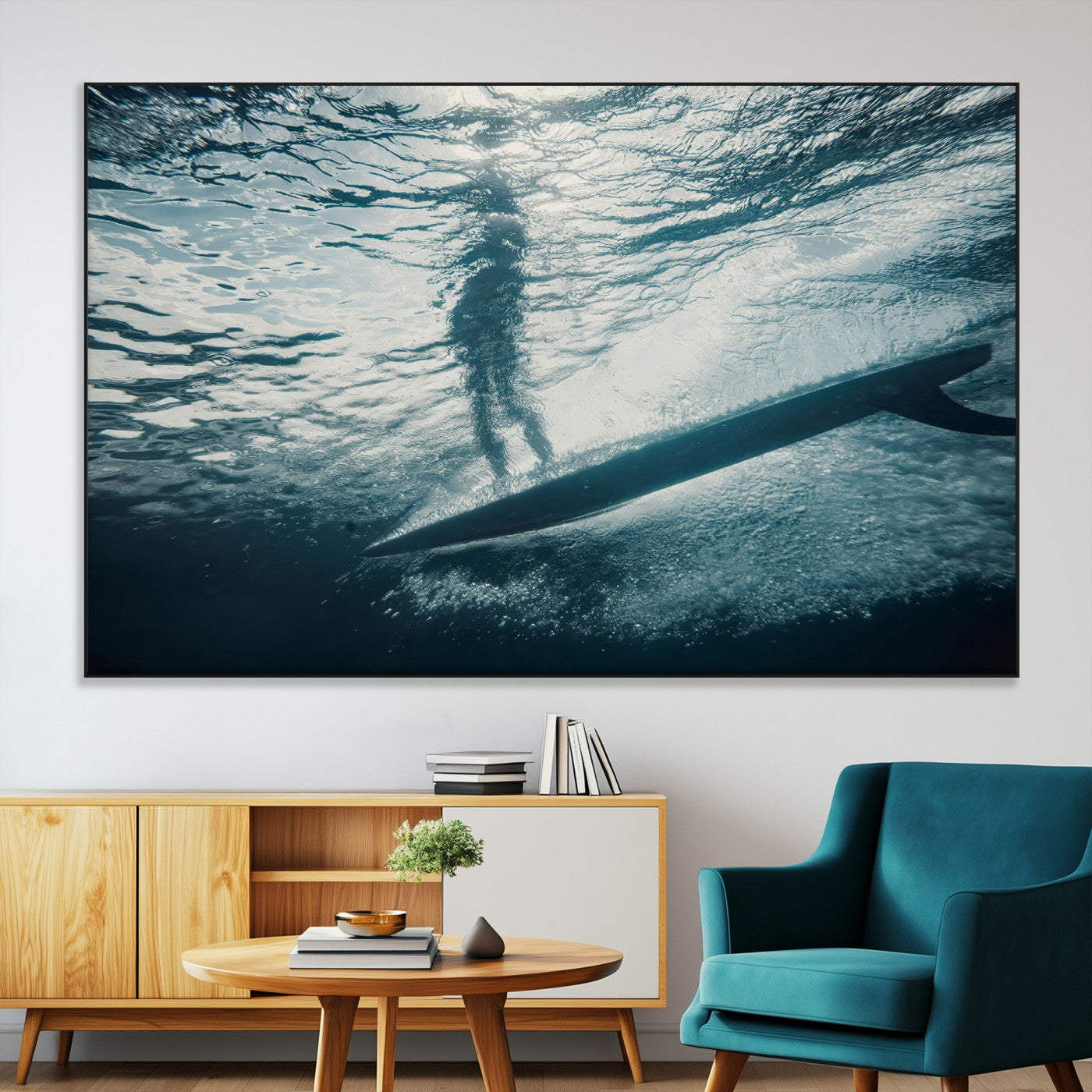 71192524-MGV-CV-36X24-Submerged Surf Wall Art Canvas Print, Framed Underwater Perspective Art Picture Print, Ocean Surf Perfect Coastal Adventure Decor