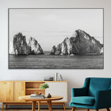 18810731-MGV-CV-36X24-Rugged Coastline Wall Art Canvas Print, Framed Ocean Cliffs Art Picture Print, Monochrome Seascape Perfect Coastal Minimalist