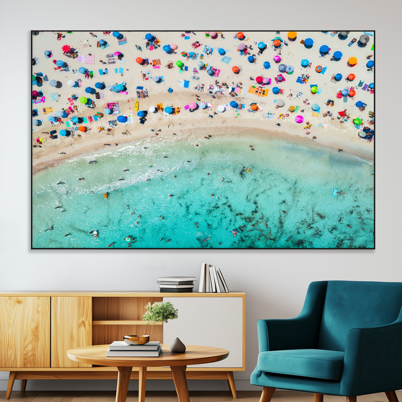 76172085-SEG-FC-51X34_Oversize-Tropical Shoreline Wall Art Canvas Print, Framed Beach Relaxing Art Picture Print, Aerial Summer Perfect Coastal Vibrant Decor