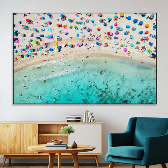 76172085-SEG-FC-51X34_Oversize-Tropical Shoreline Wall Art Canvas Print, Framed Beach Relaxing Art Picture Print, Aerial Summer Perfect Coastal Vibrant Decor