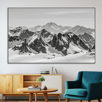 46884246-MGV-CV-36X24-Snowy Mountain Wall Art Canvas Print, Framed Mountain Peaks Art Picture Print, Alpine Mountains Perfect Minimalist Alpine Decor