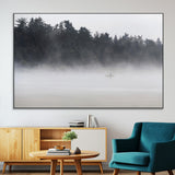 59703275-SEG-FC-51X34_Oversize-Surfer in Fog Wall Art Canvas Print, Framed Foggy Beach Art Picture Print, Coastal Surf Perfect Moody Coastal Decor Artwork