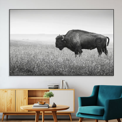 28435251-SEG-FC-51X34_Oversize-Bison In Prairie Wall Art Canvas Print, Framed Rustic Wildlife Art Picture Print, Wild Buffalo Perfect Rustic Western Decor
