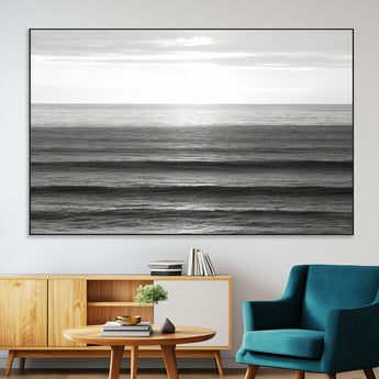 47305203-SEG-FC-51X34_Oversize-Monochrome Ocean Wall Art Canvas Print, Framed Moody Ocean Art Picture Print, Calm Ocean Perfect Minimalist Coastal Decor Artwork