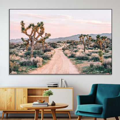 12540952-MGV-CV-36X24-Joshua Tree Park Wall Art Canvas Print, Framed Desert Road Art Picture Print, Sunset Drive Perfect Southwestern Boho Decor Artwork