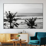 17508038-MGV-CV-36X24-Tropical Coastline Wall Art Canvas Print, Framed Palm Trees Art Picture Print, Ocean Waves Perfect Minimalist Coastal Decor