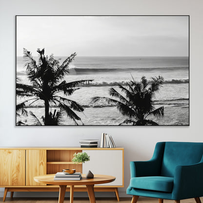 17508038-MGV-CV-36X24-Tropical Coastline Wall Art Canvas Print, Framed Palm Trees Art Picture Print, Ocean Waves Perfect Minimalist Coastal Decor