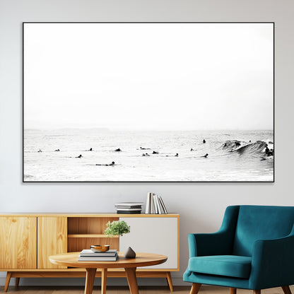 38441169-SEG-FC-51X34_Oversize-Monochrome Swimming Wall Art Canvas Print, Framed Ocean Horizon Art Picture Print, Moody Coastal Perfect Minimalist Coastal Decor