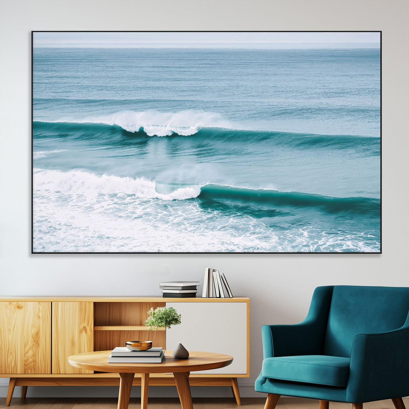 73692470-MGV-CV-36X24-Ocean Swell Wall Art Canvas Print, Framed Surf Waves Art Picture Print, Blue Water Perfect Coastal Dynamic Decor Artwork