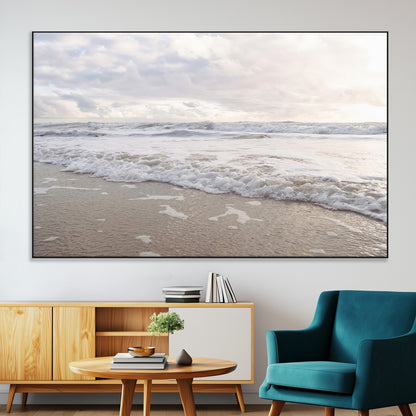 70596264-MGV-CV-36X24-Ocean Waves Wall Art Canvas Print, Framed Coastal Shoreline Art Picture Print, Sea Foam Perfect Coastal Minimalist Decor Artwork