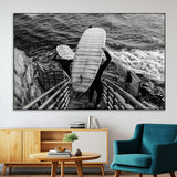 32353707-SEG-FC-51X34_Oversize-Black White Surfing Wall Art Canvas Print, Framed Coastal Surfing Art Picture Print, Wave Riders Perfect Coastal Adventure Decor