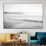 60635783-SEG-FC-51X34_Oversize-Black White Seascape Wall Art Canvas Print, Framed Ocean Waves Art Picture Print, Misty Coastal Perfect Minimalist Coastal Decor