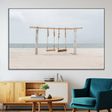 68327283-MGV-CV-36X24-Beach Swing Wall Art Canvas Print, Framed Quiet Beach Art Picture Print, Calm Shoreline Perfect Bohemian Coastal Decor Artwork