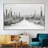 35537313-SEG-FC-51X34_Oversize-Monochrome Desert Wall Art Canvas Print, Framed Cactus Path Art Picture Print, Southwestern Landscape Perfect Southwestern