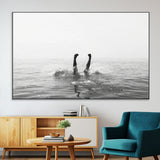 26667396-SEG-FC-51X34_Oversize-Black White Ocean Wall Art Canvas Print, Framed Monochrome Water Art Picture Print, Diving into Water Perfect Minimalist Aquatic