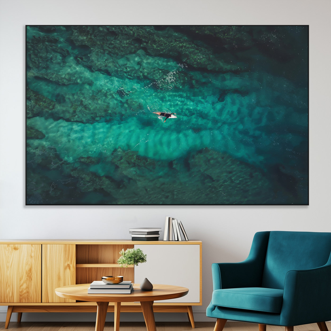 93287752-SEG-FC-51X34_Oversize-Ocean Surf Wall Art Canvas Print, Framed Blue Waters Art Picture Print, Vibrant Seascape Perfect Coastal Adventure Decor Artwork