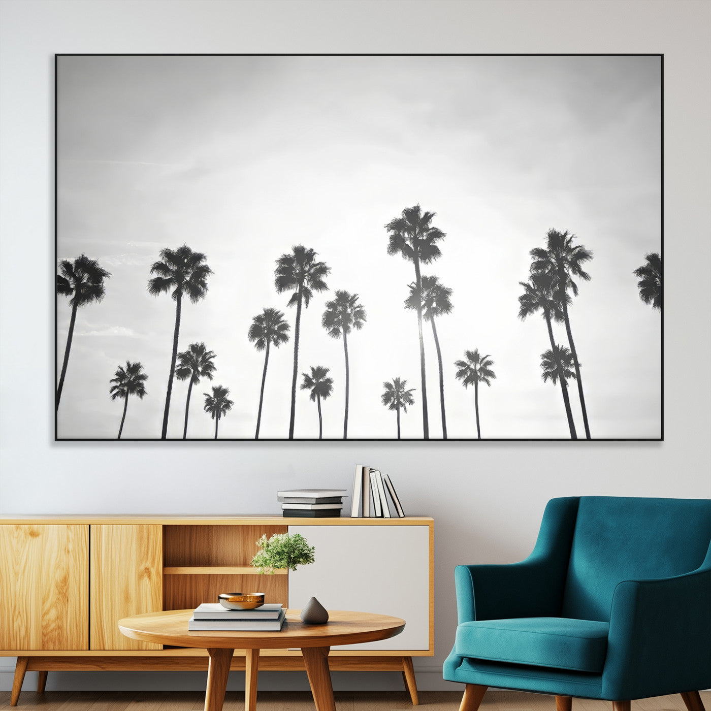62298277-SEG-FC-51X34_Oversize-Monochrome Palms Wall Art Canvas Print, Framed Minimalist Trees Art Picture Print, Silhouetted Palms Perfect Tropical Minimalist