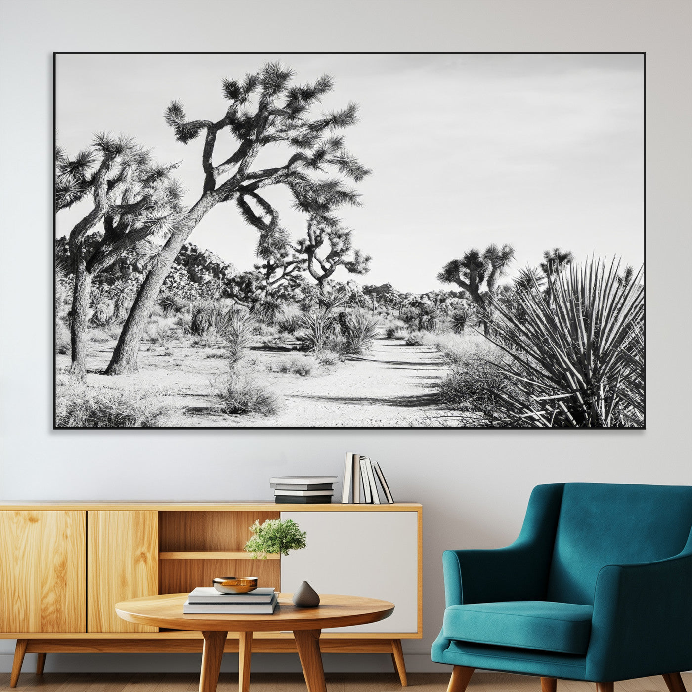 88164251-SEG-FC-51X34_Oversize-Joshua Tree Wall Art Canvas Print, Framed Desert Path Art Picture Print, Monochrome Desert Perfect Minimalist Desert Decor Artwork