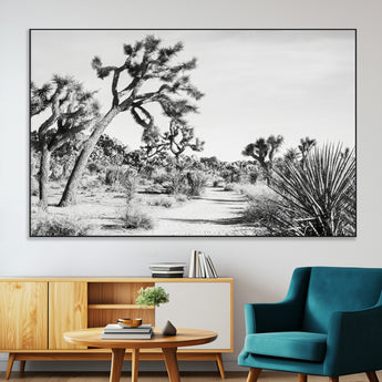 88164251-SEG-FC-51X34_Oversize-Joshua Tree Wall Art Canvas Print, Framed Desert Path Art Picture Print, Monochrome Desert Perfect Minimalist Desert Decor Artwork