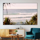 23287092-MGV-CV-36X24-Ocean Surfer Wall Art Canvas Print, Framed Coastal Surf Art Picture Print, Tropical Beach Perfect Tropical Coastal Decor Artwork