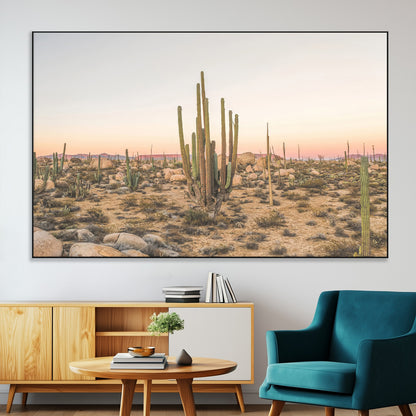 76234974-SEG-FC-51X34_Oversize-Desert Cactus Wall Art Canvas Print, Framed Baja Desert Art Picture Print, Pastel Desert Perfect Southwestern Boho Decor Artwork