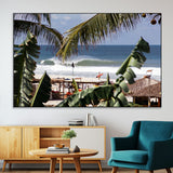 34722557-SEG-FC-51X34_Oversize-Tropical Shoreline Wall Art Canvas Print, Framed Surfer Beach Art Picture Print, Coastal Surf Perfect Tropical Coastal Decor